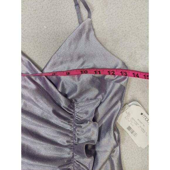 EMERLAD SUNDAE XS lavender sparkle ruffle mermaid high low midi dress B124 - Picture 5 of 7